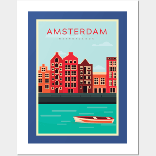 Amsterdam, Netherland - Vintage Travel Poster Posters and Art